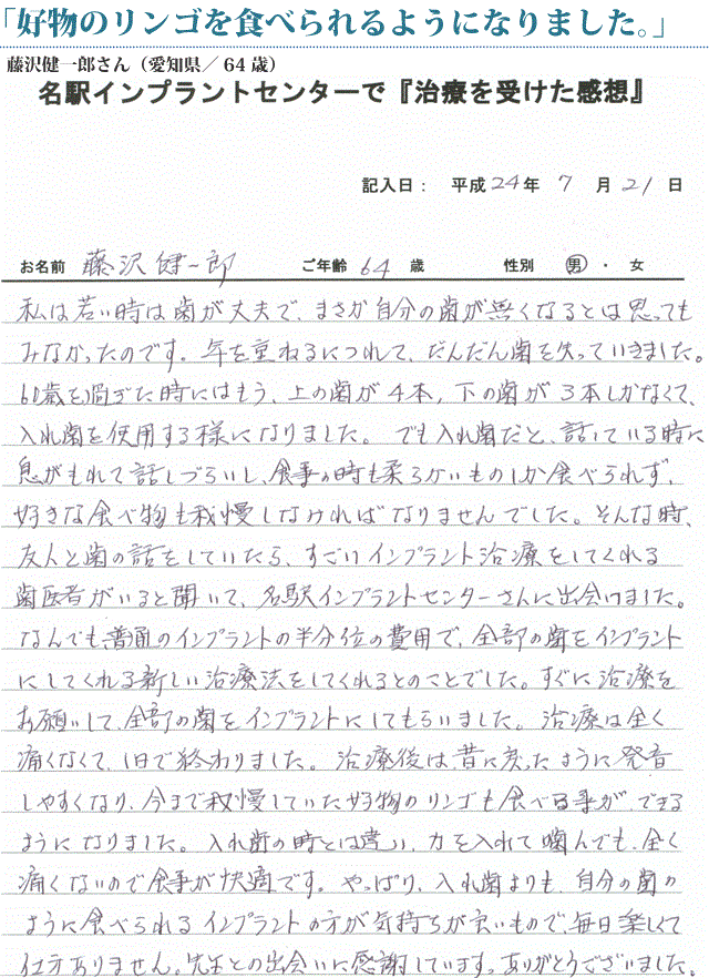 ６４歳男性の声